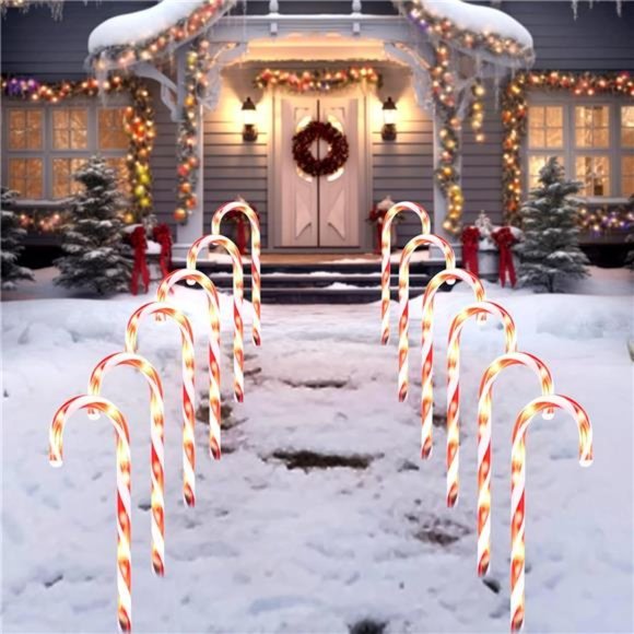 12 Pack Christmas Candy Cane Pathway Markers Lights, 12” Christmas Stakes - Picture 1 of 7